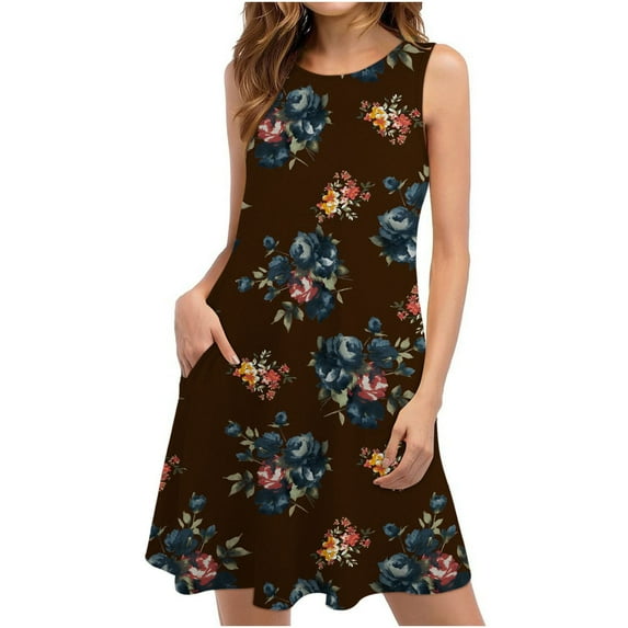 Azrian Summer Dresses Summer Dresses For Women Beach Floral Tshirt Sundress Casual Pockets Boho Tank Dress