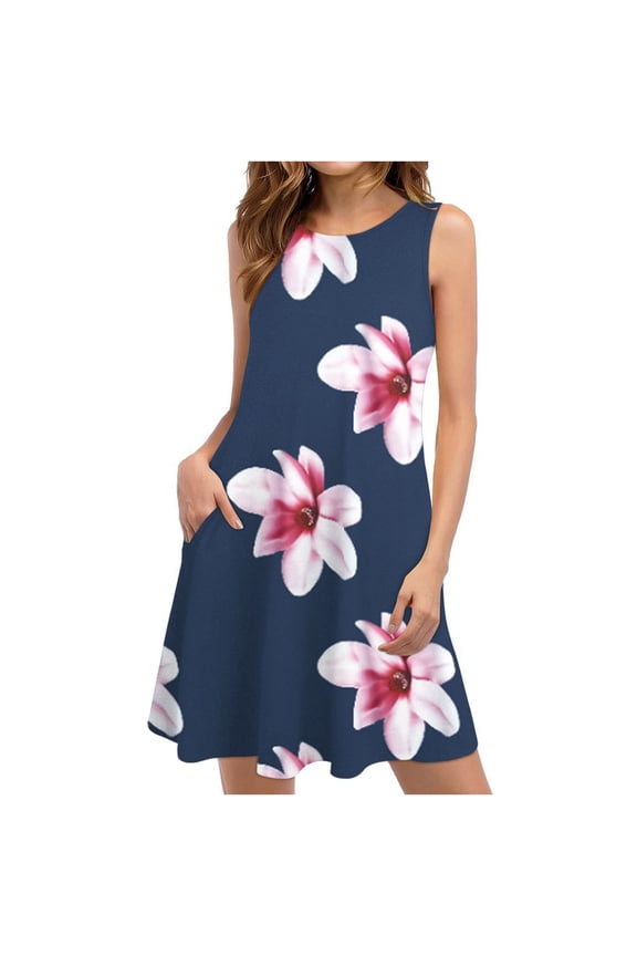 Summer Dresses Summer Dresses Women Beach Floral Sleeveless Sundress Casual Pockets Boho Dress