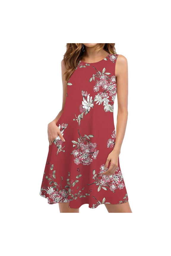 Summer Dresses Summer Dresses Women Beach Floral Sleeveless Sundress Casual Pockets Boho Dress