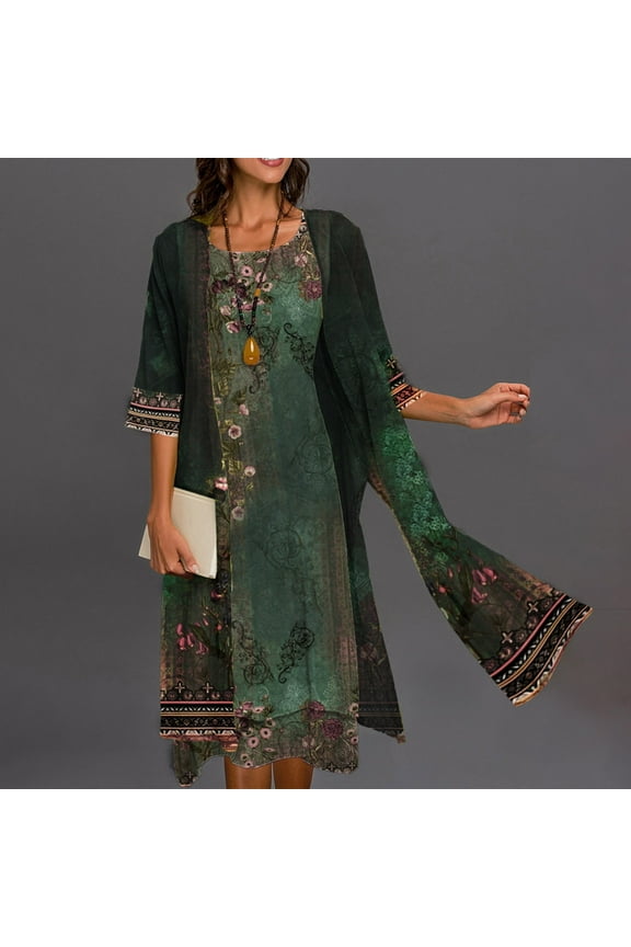 Summer Dresses,Womens Plus Size Dress Women Casual Loose Printed Tank Dress Round Neck Sleeveless Suit Dresses