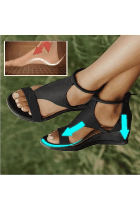 Azrian Women's Wedge Sandal with Padded Heel Straps, Round Toe