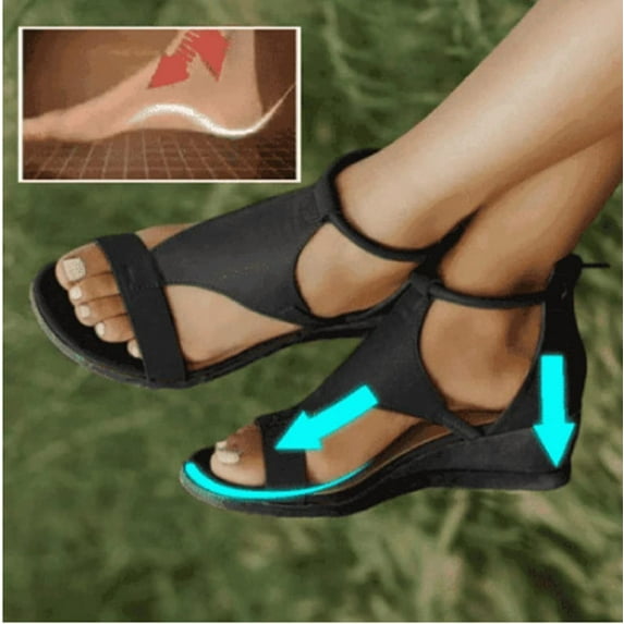 Azrian Women's Wedge Sandal with Padded Heel Straps, Round Toe