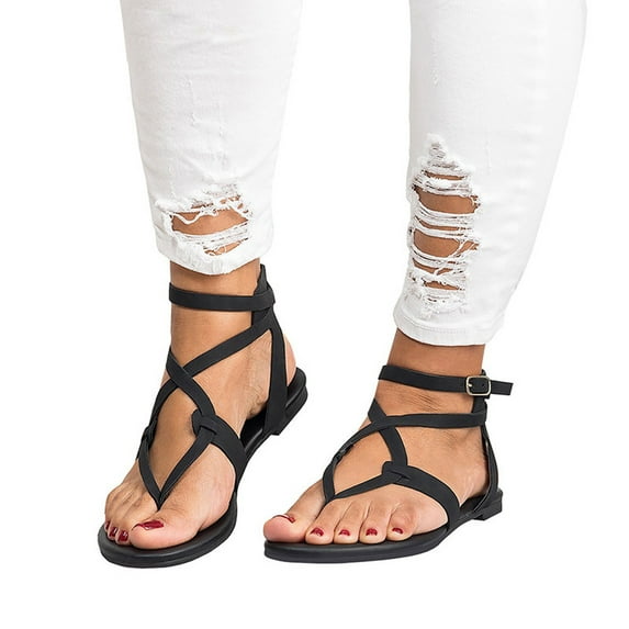 Azrian Summer Women Ladies Sandals Cross Strap Flat Ankle Roman Cusual Shoes