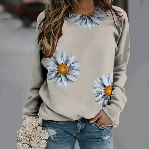 Azrian Sweatshirts for Womens,Hoodies Sweatshirts,Women Long Sleeves Casual Shirts Printing Round Neck Sweatshirt Pullover Loose Tunic Tops for Winter on