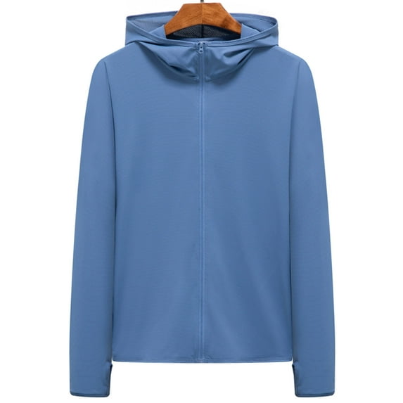 Azrian Clearance Mens Jacket Tops Men Casual Solid Sports Hooded Long Sleeve Zipper Sun-proof High Elastic Jacket