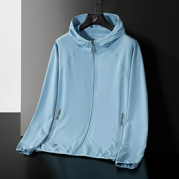 Azrian Unisex Lightweight Breathable Summer Hooded Jacket for Men and Women Summer Solid Color Sunscreen Jacket With Hooded Protective Line Jacket