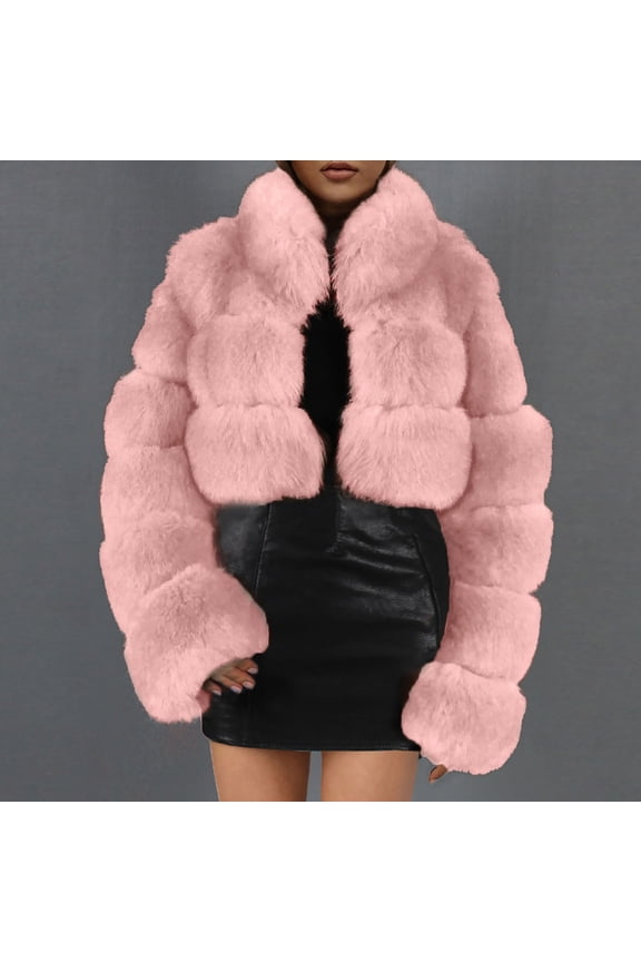 Winter Coats for Women,Warm Fluffy Faux Fur Jackets,Plus Size Womens Ladies Solid Warm Faux Coat Jacket Winter Turn Down Collar Outerwear Fuzzy Jacket Coat Jackets for Women Clearance