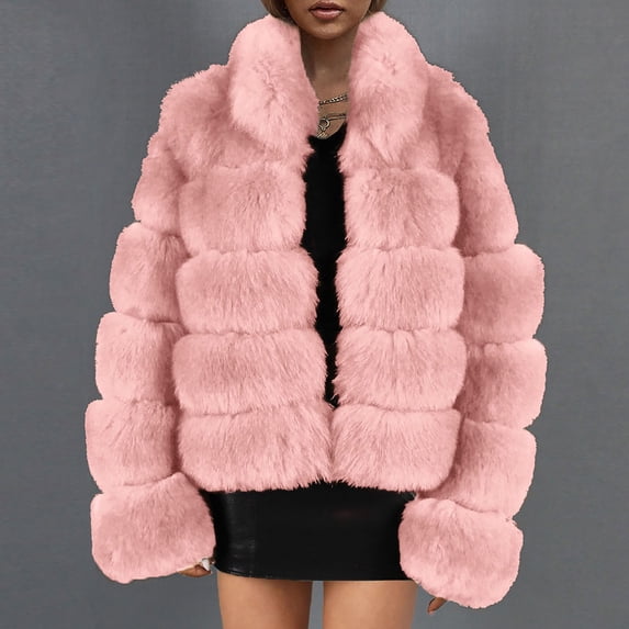 Azrian Winter Coats for Women,Warm Fluffy Faux Fur Jackets,Plus Size Womens Ladies Solid Warm Faux Coat Jacket Winter Turn Down Collar Outerwear Fuzzy Jacket Coat Jackets for Women Clearance