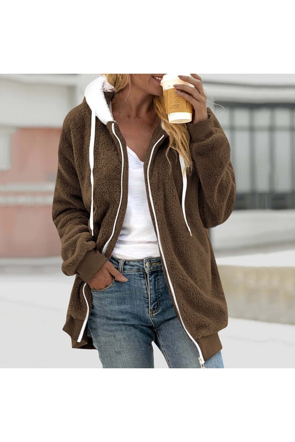 Winter Coats for Women Fashion Plus Size Long Sleeve Zipper Open Front Loose Outerwear Patchwork Coat V-Neck Pullover Tops Sweatshirt