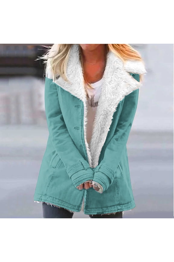 Winter Warm Composite Plush Button Lapels Jacket Outwear Coat Women's Winter Plus Size Warm Parka Coat with Hood