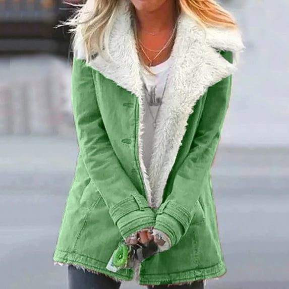 Azrian Winter Warm Composite Plush Button Lapels Jacket Outwear Coat Women's Winter Plus Size Warm Parka Coat with Hood