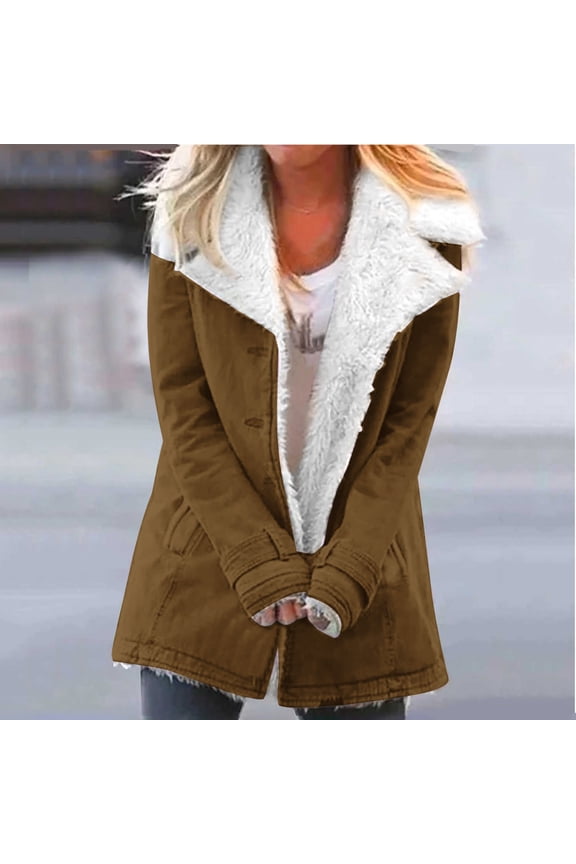 Winter Warm Composite Plush Button Lapels Jacket Outwear Coat Women's Winter Plus Size Warm Parka Coat with Hood