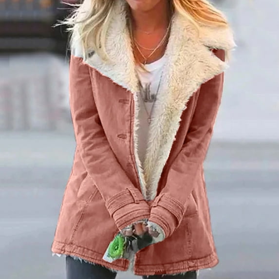 Azrian Winter Warm Composite Plush Button Lapels Jacket Outwear Coat Women's Winter Plus Size Warm Parka Coat with Hood