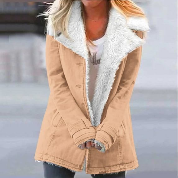 Azrian Winter Warm Composite Plush Button Lapels Jacket Outwear Coat Women's Winter Plus Size Warm Parka Coat with Hood