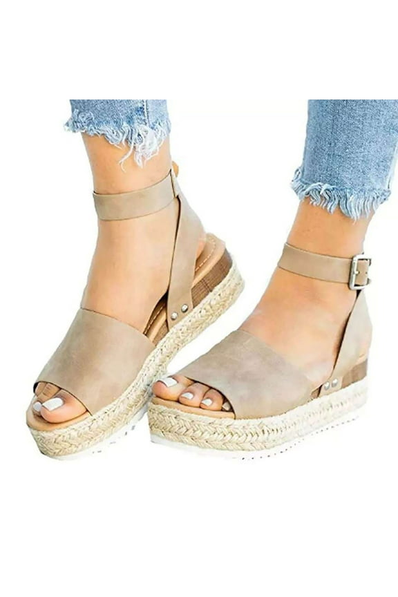 Azrian Woman Summer Sandals Open toe Casual Platform Wedge Shoes Casual Canvas Shoes