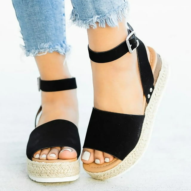 Azrian Woman Summer Sandals Open toe Casual Platform Wedge Shoes Casual Canvas Shoes