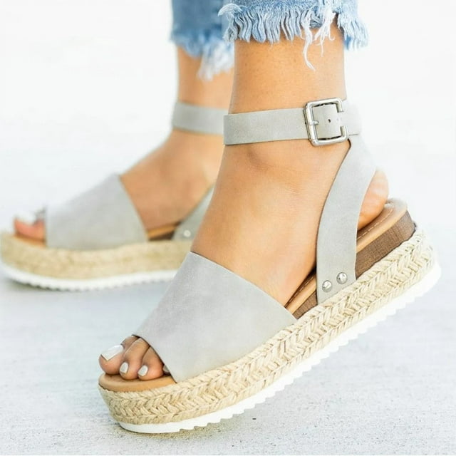 Azrian Woman Summer Sandals Open toe Casual Platform Wedge Shoes Casual Canvas Shoes