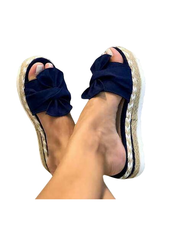 Azrian Women Bowknot Beach Summer Slippers Platform Slope Heels Plus Size Shoes