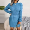 thumbnail image 1 of Azrian Women Casual Long Sleeve Solid Waist Round Neck Slimming Knitting Hip Wrap Dresses, 1 of 6