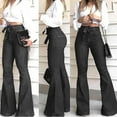 thumbnail image 1 of Azrian Women Flare Jeans,Plus Fashion Ladys High Waisted Lacing Stretch Wide Leg Bell-Bottomed Pants, 1 of 9