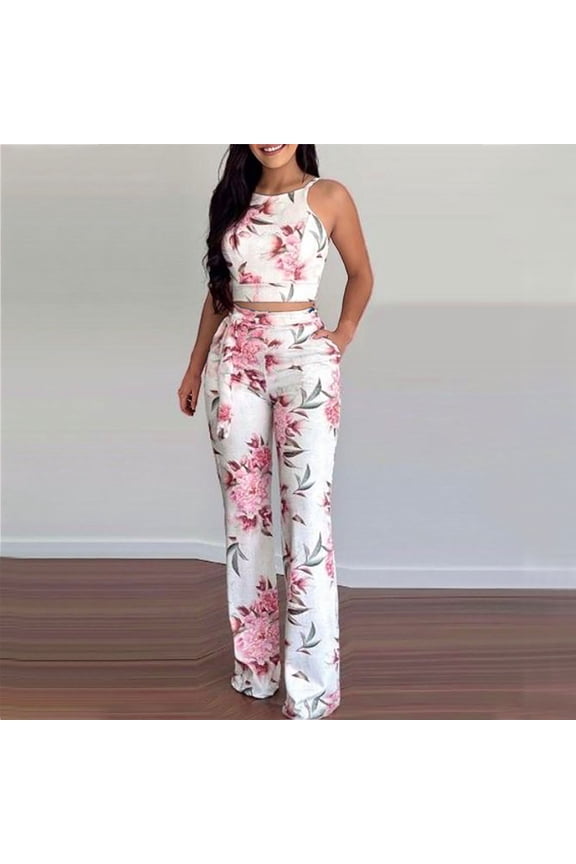 Women Pajamas Sets Activewear,Womens Plus Size Pajamas Sets Fashion Casaul Summer Sleeveless Print Short CamisTop + Long Pant Set
