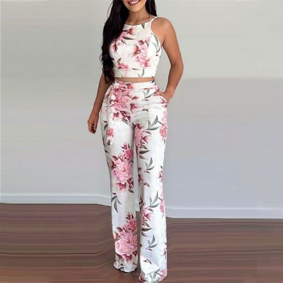 Azrian Women Pajamas Sets Activewear,Womens Plus Size Pajamas Sets Fashion Casaul Summer Sleeveless Print Short CamisTop + Long Pant Set