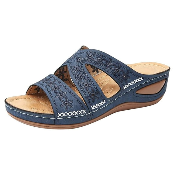 Azrian Women'S Multi-Color Embroidered Sandals with Wedge Fish Mouth Platform Shoes