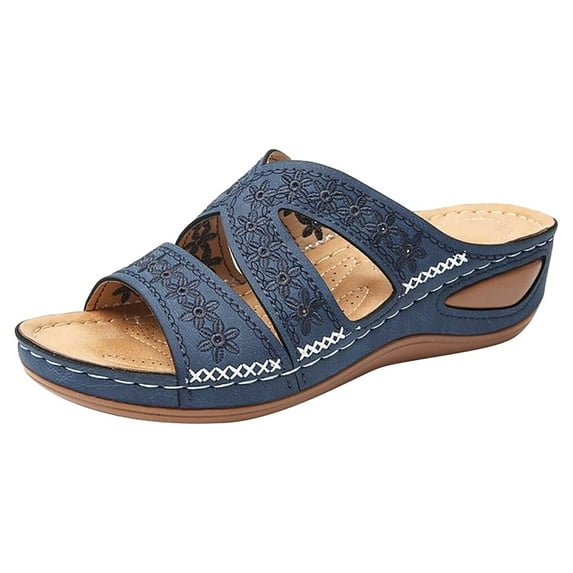 ICQOVD Women'S Multi-Color Embroidered Sandals With Wedge Fish Mouth Platform Shoes