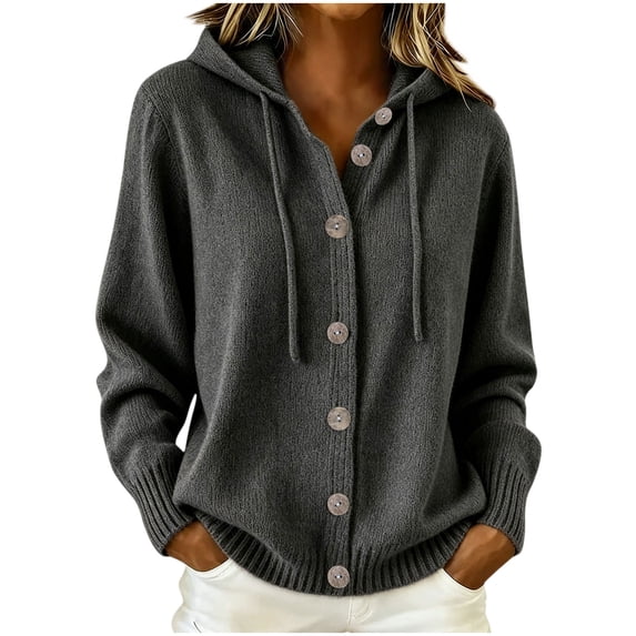 Azrian Women’s Button Down Hooded Knit Cardigan, Fall Winter Casual Knit OuterwearSizes S-3XL