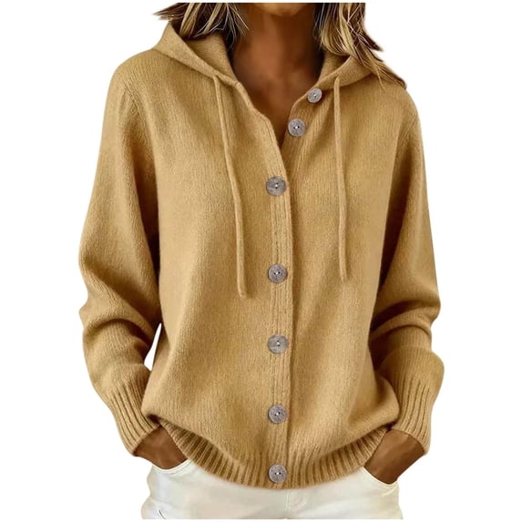 Azrian Women’s Button Down Hooded Knit Cardigan, Fall Winter Casual Knit OuterwearSizes S-3XL