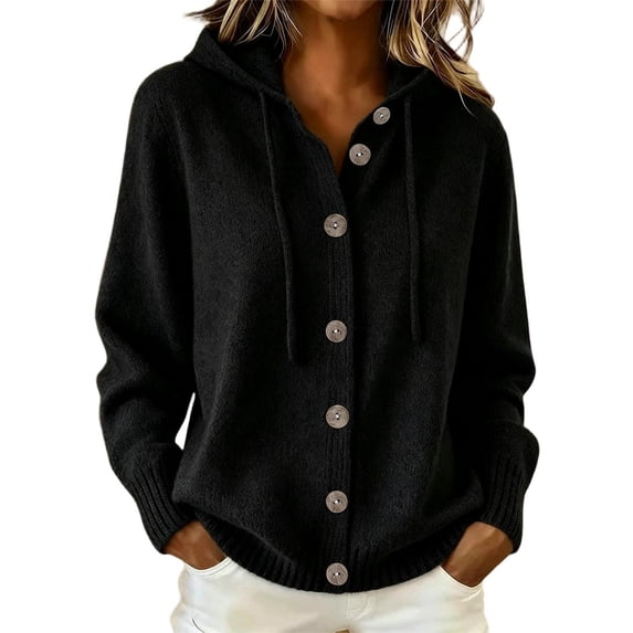 Azrian Women’s Button Down Hooded Knit Cardigan, Fall Winter Casual Knit OuterwearSizes S-3XL