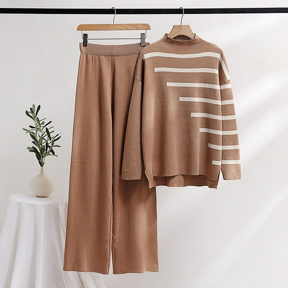 Azrian Women's Fall Fashion Loungewear 2 Pieces Sets Women's Fashion Casual Long Sleeve Round-Neck Blouses & Shirts Sets