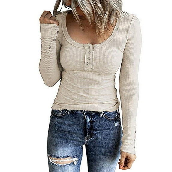 Azrian Women's Fall Long Sleeve Blouses Tops Clearance,Plus Size Sweatshirt Winter Saving Clearance,Women's Casual Solid Color Buttons Long Sleeve V-Neck Loose Shirt Blouse Top on sale