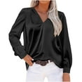 thumbnail image 1 of Azrian Women's Fashion Hoodies & Sweatshirts Clearance,Plus Size Women's New Satin Pleated V-neck Casual Loose Fitting Long Sleeved Shirt Tops on Sale, 1 of 5