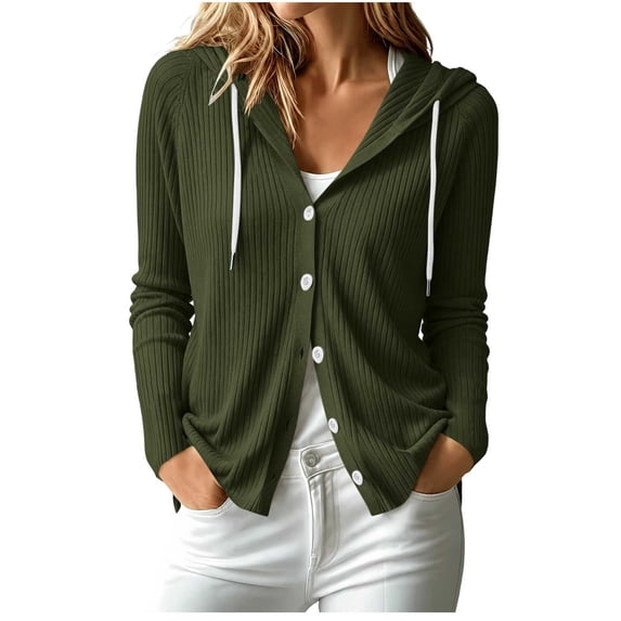 Azrian Women’s Hooded Knit Button Front Cardigan, Long Sleeve Knit Jacket Sizes S-2XL
