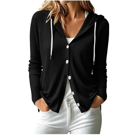 Azrian Women’s Hooded Knit Button Front Cardigan, Long Sleeve Knit Jacket Sizes S-2XL