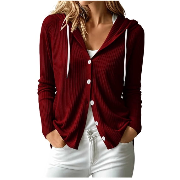 Azrian Women’s Hooded Knit Button Front Cardigan, Long Sleeve Knit Jacket Sizes S-2XL