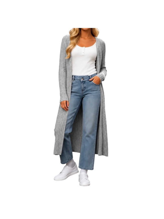 Women’s Open Front Duster Cardigan, Casual Long Sleeve Layering Sweater Sizes S-2XL