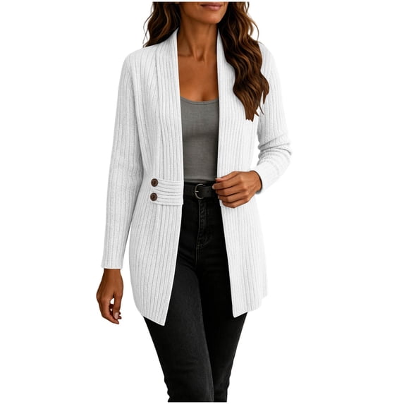 Azrian Women’s Open Front Ribbed Knit Long Cardigan, Casual Long Sleeve Outerwear Sizes S-2XL