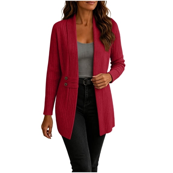 Azrian Women’s Open Front Ribbed Knit Long Cardigan, Casual Long Sleeve Outerwear Sizes S-2XL