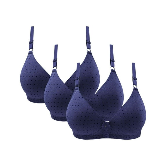 Azrian Women's Plus Size Seamless Comfy Bra,3pcs Woman's Embroidered Glossy Comfortable Breathable Bra Underwear No Rims XXL Size,Dark Blue on