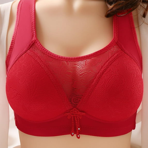 Azrian Women's Plus Size Seamless Comfy Bra,Bras Plus Size Behind Buckle Comfortable Breathable Exhaust Base Non-Steel Ring Non-Magnetic Buckle Underwear L Size,Red on Sales