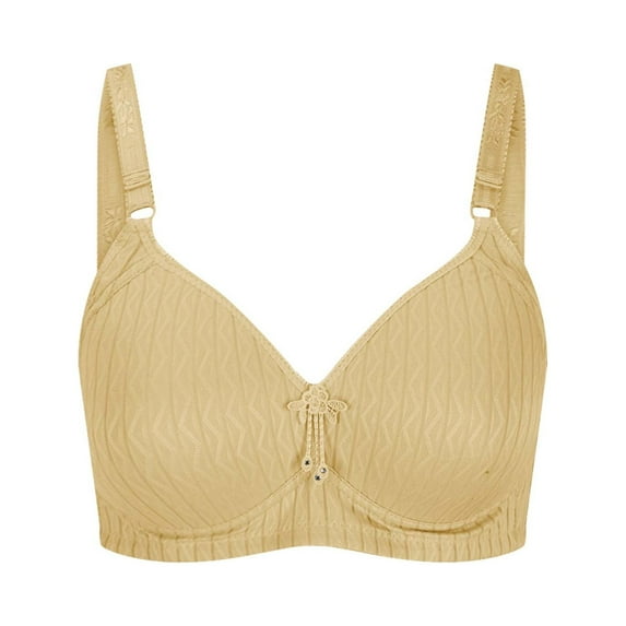 Azrian Women's Plus Size Seamless Comfy Bra,Woman's Embroidered Glossy Comfortable Breathable Bra Underwear No Rims 52 Size,Yellow on