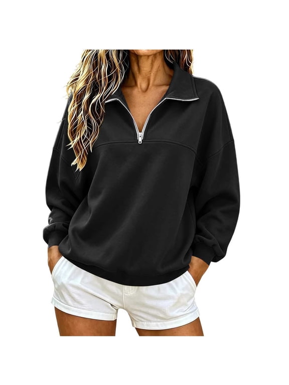 Women’s Quarter Zip Pullover Sweatshirt,Ladies Athletic Casual Top Sizes S-2XL