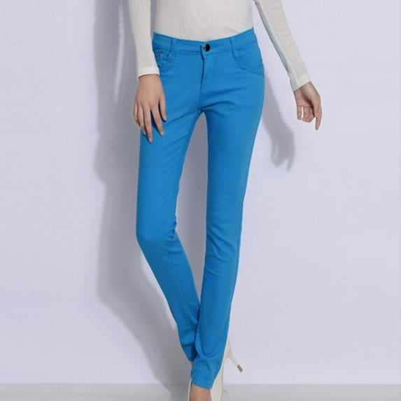 Azrian Women's Slim-Fit Jeans Clearance Fashion Women's Pencil Pants Solid Ladies Button Denim Slim Pants