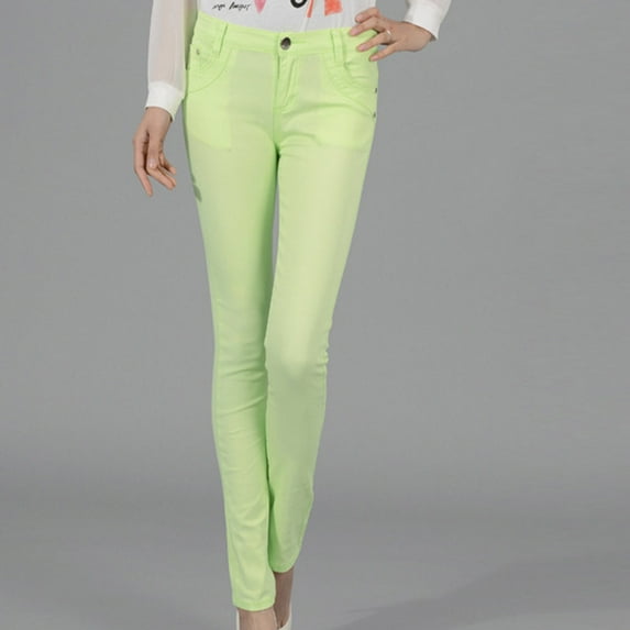 Azrian Women's Slim-Fit Jeans Clearance Fashion Women's Pencil Pants Solid Ladies Button Denim Slim Pants