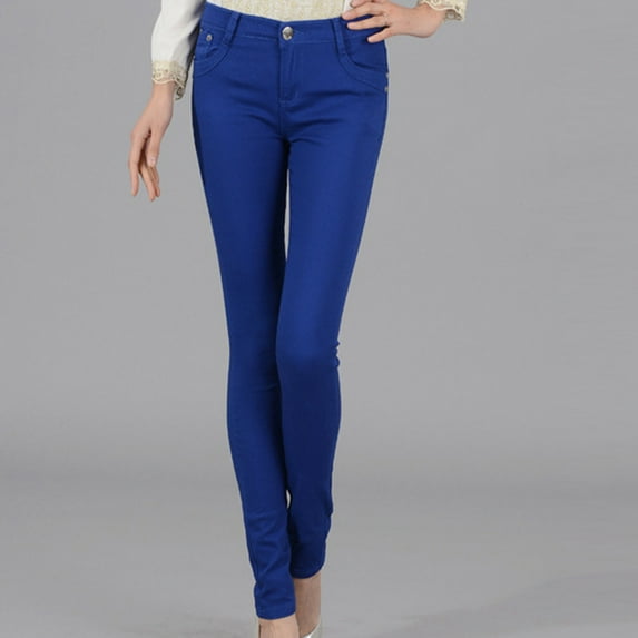 Azrian Women's Slim-Fit Jeans Clearance Fashion Women's Pencil Pants Solid Ladies Button Denim Slim Pants