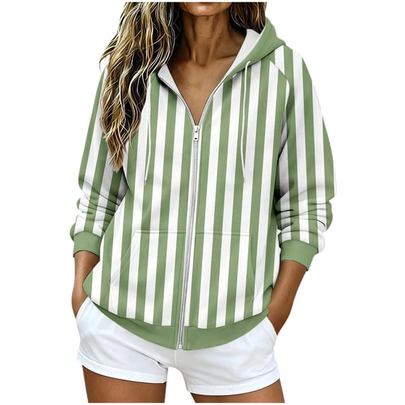 Azrian Women’s Striped Full Zip Hoodie Sweatshirt,Ladies Long Sleeve Hooded Outerwear Sizes S-3XL