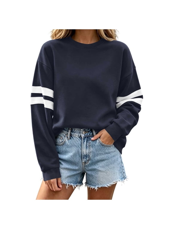 Women’s Striped Sleeve Crewneck Sweatshirt,Loose Long Sleeve Top Sizes S-2XL