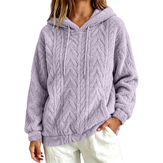 Azrian Women’s Textured Fuzzy Hoodie Sweatshirt,Casual Loose Fit Hooded Top Sizes S-2XL